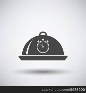 Cloche With Stopwatch Icon. Dark Gray on Gray Background With Round Shadow. Vector Illustration.