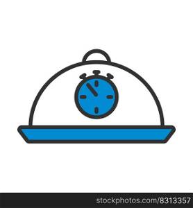 Cloche With Stopwatch Icon. Editable Bold Outline With Color Fill Design. Vector Illustration.