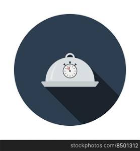 Cloche With Stopwatch Icon. Flat Color Design. Vector Illustration.