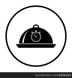 Cloche With Stopwatch Icon. Thin Circle Stencil Design. Vector Illustration.