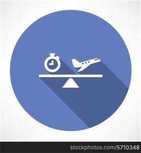 clock and airplane on the scales icon