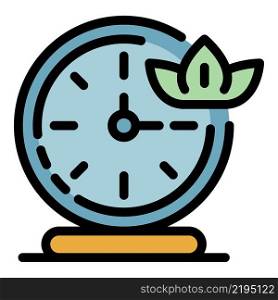 Clock and lotus icon. Outline clock and lotus vector icon color flat isolated. Clock and lotus icon color outline vector