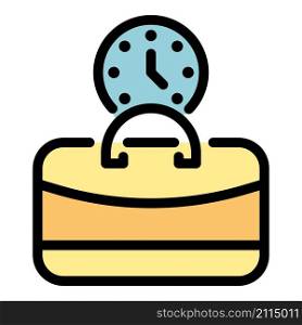 Clock and sport bag icon. Outline clock and sport bag vector icon color flat isolated. Clock and sport bag icon color outline vector