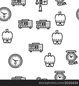 Clock And Watch Time Equipment Vector Seamless Pattern Thin Line Illustration. Clock And Watch Time Equipment Vector Seamless Pattern