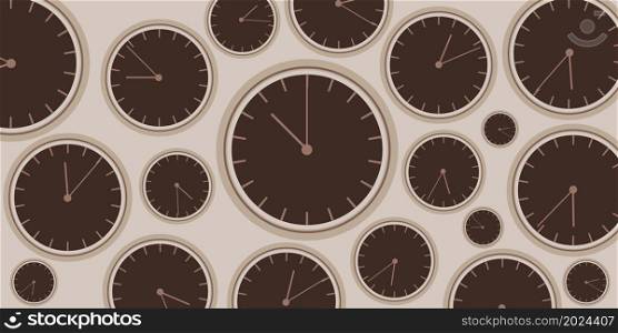 Clock background Vector illustration with group of brown clocks