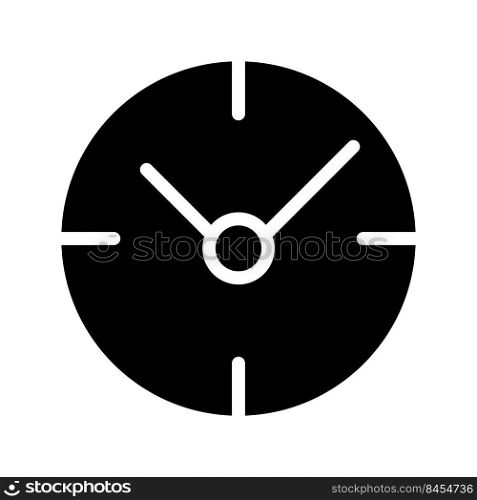 Clock black glyph icon. Time management. Business project deadline. Checking time instrument. Work shift. Silhouette symbol on white space. Solid pictogram. Vector isolated illustration. Clock black glyph icon