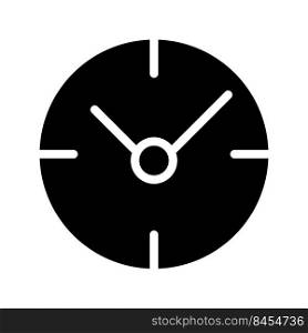 Clock black glyph icon. Time management. Business project deadline. Checking time instrument. Work shift. Silhouette symbol on white space. Solid pictogram. Vector isolated illustration. Clock black glyph icon