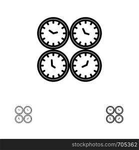 Clock, Business, Clocks, Office Clocks, Time Zone, Wall Clocks, World Time Bold and thin black line icon set