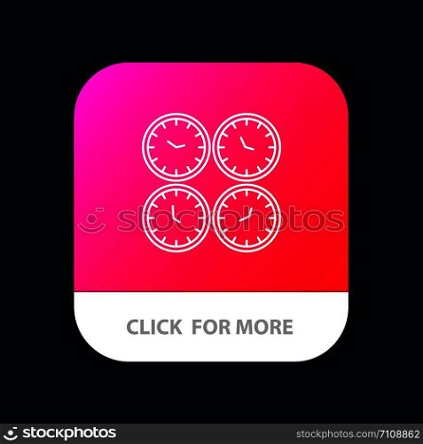 Clock, Business, Clocks, Office Clocks, Time Zone, Wall Clocks, World Time Mobile App Button. Android and IOS Line Version