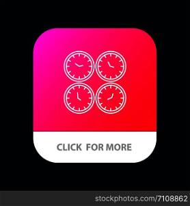 Clock, Business, Clocks, Office Clocks, Time Zone, Wall Clocks, World Time Mobile App Button. Android and IOS Line Version