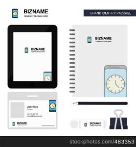 Clock Business Logo, Tab App, Diary PVC Employee Card and USB Brand Stationary Package Design Vector Template
