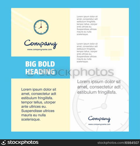 Clock Company Brochure Title Page Design. Company profile, annual report, presentations, leaflet Vector Background