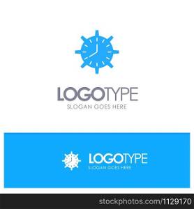 Clock, Deadline, Time, Timepiece, Timing, Watch, Work Blue Solid Logo with place for tagline