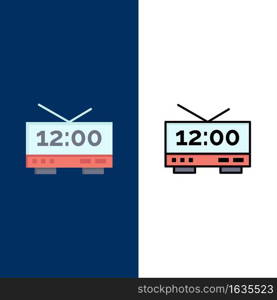Clock, Electric, Time, Machine  Icons. Flat and Line Filled Icon Set Vector Blue Background