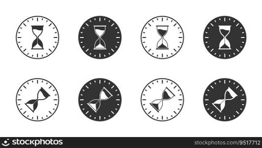 Clock face icon with hourglass on it. Vector illustration.