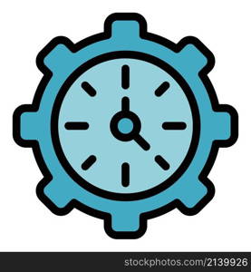Clock gear wheel icon. Outline Clock gear wheel vector icon color flat isolated. Clock gear wheel icon color outline vector