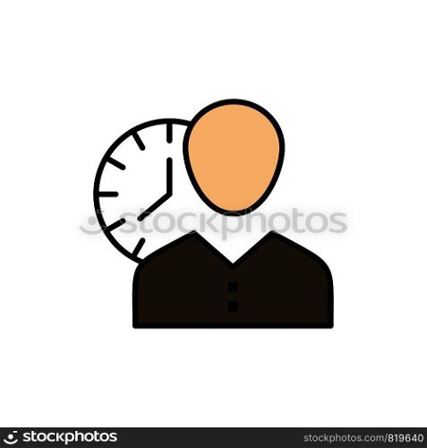 Clock, Hours, Man, Personal, Schedule, Time, Timing, User Flat Color Icon. Vector icon banner Template