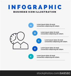 Clock, Hours, Man, Personal, Schedule, Time, Timing, User Line icon with 5 steps presentation infographics Background