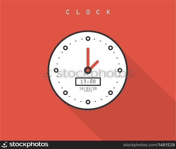 Clock icon designed machine telling the time Vector illustration, flat design, long shadow