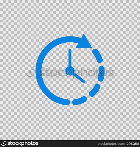Clock icon in flat, watch in blue color on transparent background. Vector EPS 10