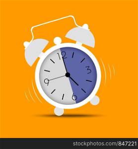 Clock icon in trendy flat style. Alarm clock, wake - up time. White clock on yellow background. Eps10. Clock icon in trendy flat style. Alarm clock, wake - up time. White clock on yellow background