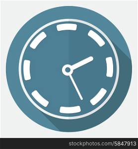 clock icon on white circle with a long shadow