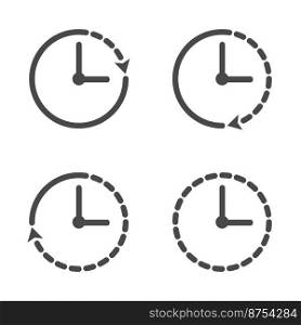 Clock icon. Set of 4 clock icons. Icon in line style. Vector illustration