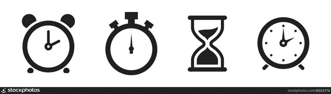 Clock icon set. Set of hourglass icons. Vector isolated illustration. Timer Clock Alarm Sandglass watch collection. EPS 10.. Clock icon set. Set of hourglass icons. Vector isolated illustration. Timer Clock Alarm Sandglass watch collection.