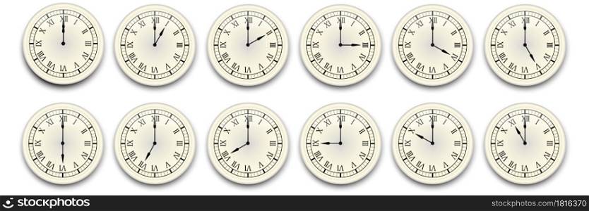 Clock icon set. Watch, time icon vector. Realistic wall clock set. Time icon set. Vector illustration. Stock image. EPS 10.. Clock icon set. Watch, time icon vector. Realistic wall clock set. Time icon set. Vector illustration. Stock image.