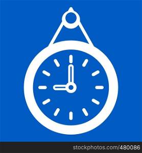 Clock icon white isolated on blue background vector illustration. Clock icon white