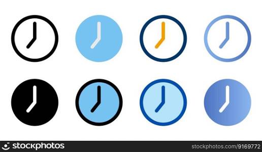 Clock icons in different style. Clock icons. Different style icons set. Vector illustration