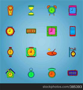 Clock icons set. Cartoon illustration of 16 clock vector icons for web. Clock icons set, cartoon style