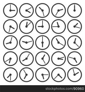 Clock icons set. Clock icons. Clocks for every hour for time display vector illustration