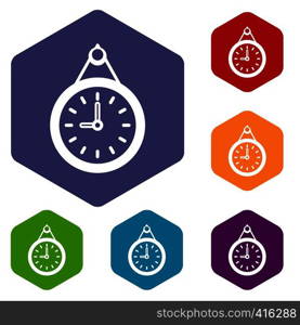 Clock icons set rhombus in different colors isolated on white background. Clock icons set