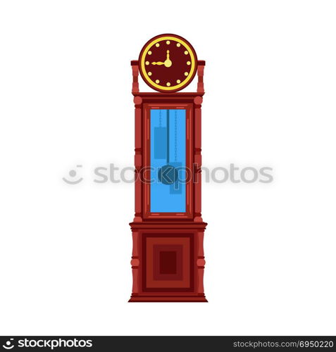 Clock illustration vintage floor interior antique furniture room. Vector old home retro design style decoration isolated art