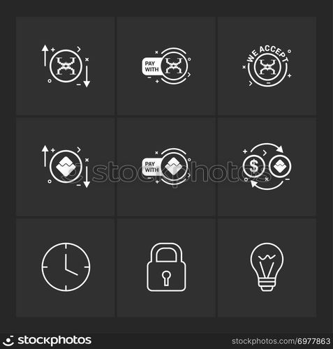 clock , lock ,idea ,  crypto currency , money,  crypto , currency , icons , lock , unlock , graph , rate ,icon, vector, design,  flat,  collection, style, creative,  icons