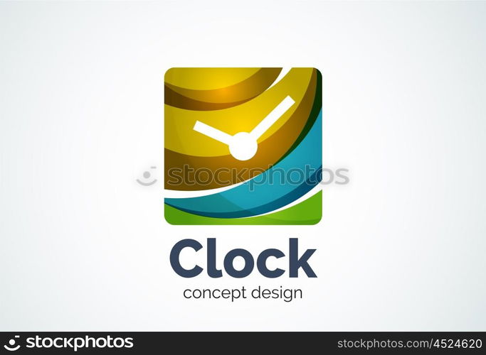 Clock logo template, time management business concept. Clock logo template, time management business concept. Modern minimal design logotype created with geometric shapes - circles, overlapping elements