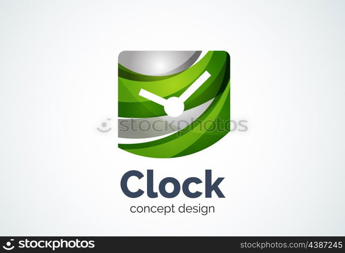 Clock logo template, time management business concept. Modern minimal design logotype created with geometric shapes - circles, overlapping elements