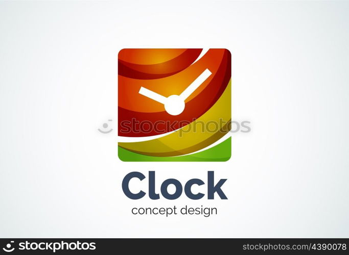 Clock logo template, time management business concept. Modern minimal design logotype created with geometric shapes - circles, overlapping elements