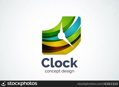 Clock logo template, time management business concept. Modern minimal design logotype created with geometric shapes - circles, overlapping elements