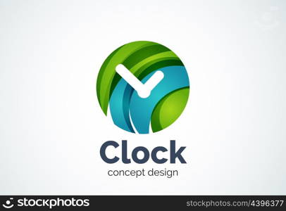 Clock logo template, time management business concept. Modern minimal design logotype created with geometric shapes - circles, overlapping elements