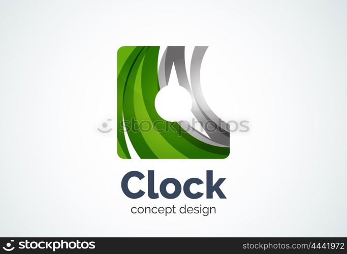 Clock logo template, time management business concept. Modern minimal design logotype created with geometric shapes - circles, overlapping elements