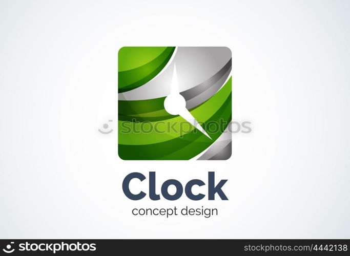 Clock logo template, time management business concept. Modern minimal design logotype created with geometric shapes - circles, overlapping elements