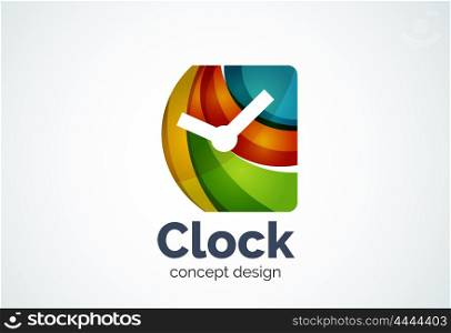 Clock logo template, time management business concept. Modern minimal design logotype created with geometric shapes - circles, overlapping elements
