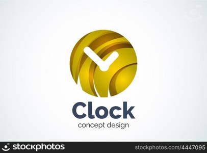 Clock logo template, time management business concept. Modern minimal design logotype created with geometric shapes - circles, overlapping elements