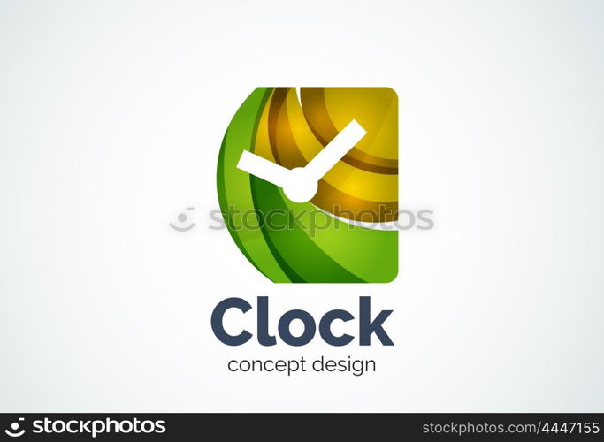 Clock logo template, time management business concept. Modern minimal design logotype created with geometric shapes - circles, overlapping elements