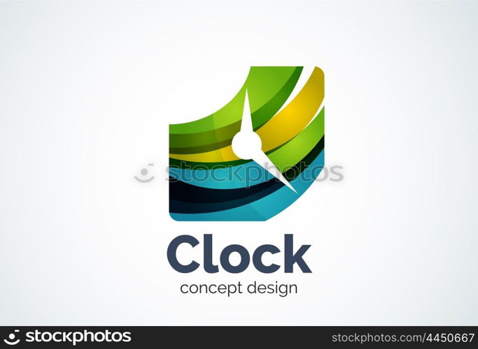 Clock logo template, time management business concept. Modern minimal design logotype created with geometric shapes - circles, overlapping elements