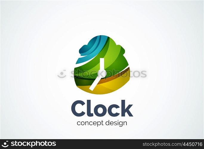 Clock logo template, time management business concept. Modern minimal design logotype created with geometric shapes - circles, overlapping elements