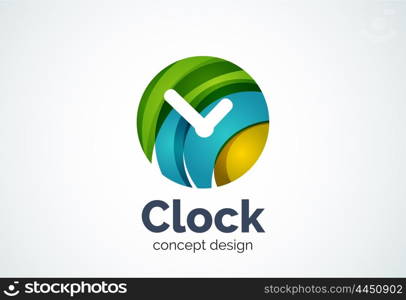 Clock logo template, time management business concept. Modern minimal design logotype created with geometric shapes - circles, overlapping elements