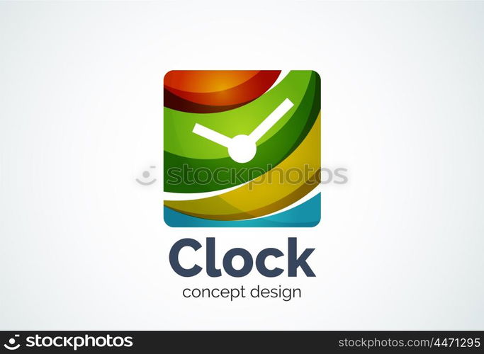 Clock logo template, time management business concept. Modern minimal design logotype created with geometric shapes - circles, overlapping elements